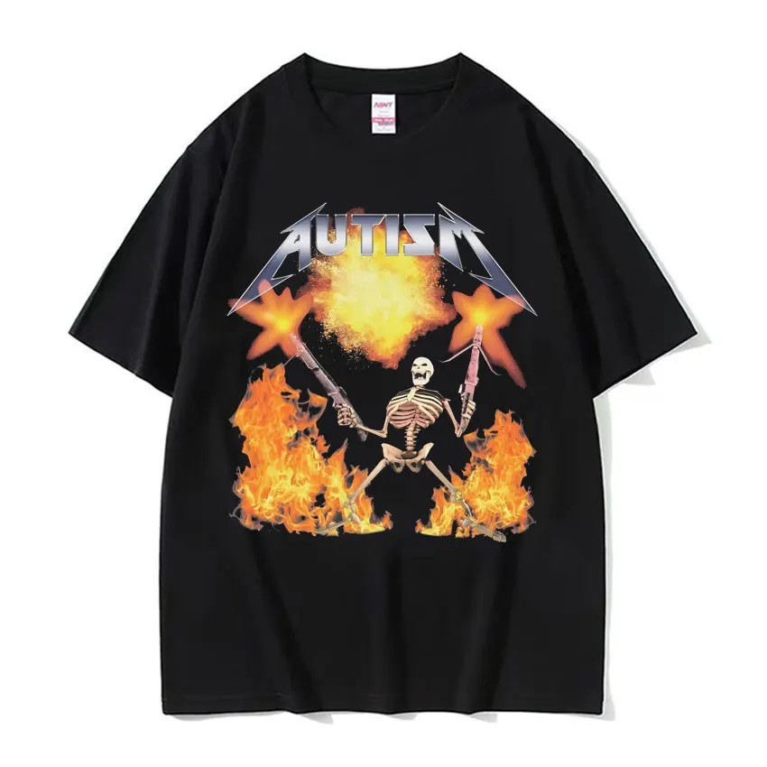 Tự Kỷ Đồng Hồ Meme Áo Con Người Ngộ nghĩnh Đầu Lâu Nam Nữ Bông Tai Kẹp Gothic Vintage Áo Thun Cotton Quá Khổ Dạo Phố