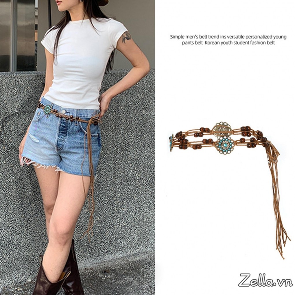 Đầm Nữ Thắt Lưng Phong Cách Dân Tộc Vintage Dây Thắt Lưng Trang Trí