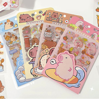 ALIK 4 Tờ Dễ Thương Capybara Mờ Dán Hoạt Hình Nhật Ký Trang Trí Thêu Sò Dán Thẩm Mỹ Văn Phòng Phẩm Đồ Dùng Học Tập VN