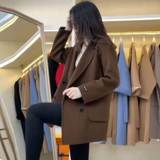 Lông Cừu Lót Dày Mùa Đông 2024 Phong Cách Mới Phiên Bản Hàn Quốc Đơn Giản Thường Ngày Nhỏ Vừa Dài Len Áo Khoác Nữ