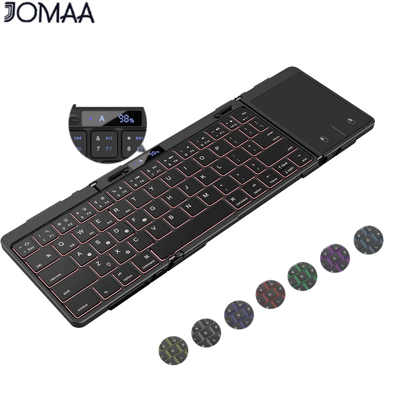Bàn phím có thể gập lại Bluetooth có đèn nền Jomaa RGB với màn hình mức pin Bàn phím gấp không dây có thể sạc lại với Touchpad / Numberic cho Windows / Android / Mac / ISO — ảnh 1