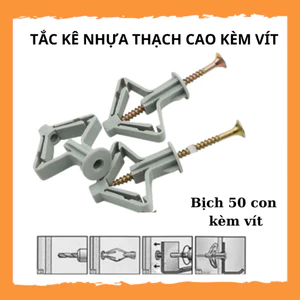 Tắc Kê Nhựa, Tắc Kê Bướm, Nở Cánh Bướm,Vít Nở Nhựa Lắp Trần Thạch Cao, Bịch 50 Tắc Kê Kèm Vít-GIOVA