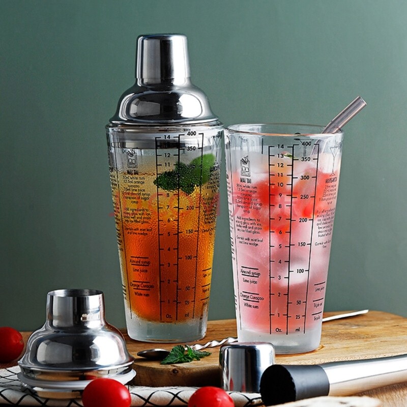 Bộ pha chế thủy tinh exhila 400ml Bình lắc cocktail có cần khuấy và cốc đo