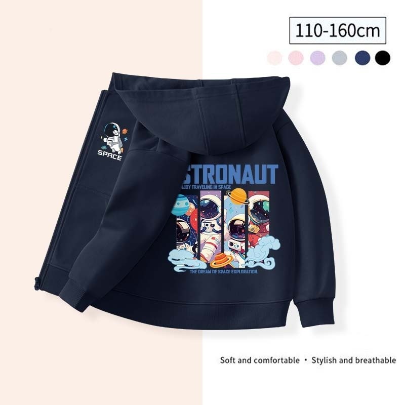 [110cm-160cm] chàng trai và cô gái giản dị Hoodies Phi Hành Gia phim hoạt hình in trẻ em dây kéo Hoodies