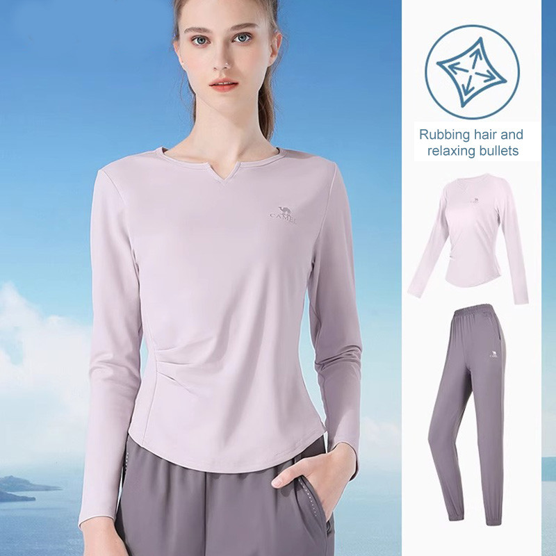 Ảnh CAMEL CROWN Yoga Suit Mùa Thu Sáng Chạy Bộ Thể Thao Ngoài Trời Slim Fit Ấm Áp Thể Dục Tay Dài 2