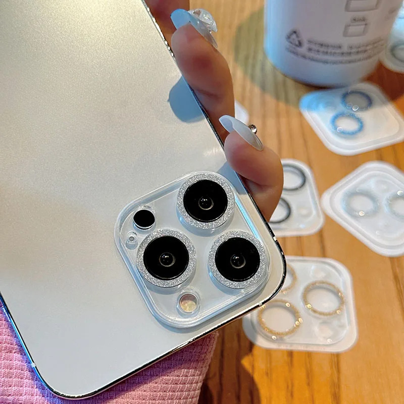 Iphone16 16Pro 16ProMax 16Plus 15Pro 14Pro Sang Trọng Lấp Lánh Ống Kính Máy Ảnh Kính Cường Lực Cho iPhone 16 15 14 13 12 11 Pro Max Plus Mini Chống Trầy Xước Bảo Vệ Ống Kính Chống Sốc