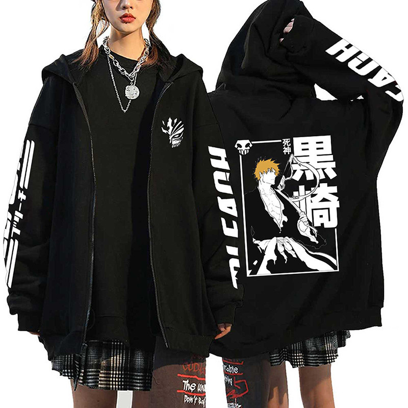 Bleach Anime Dây Kéo Áo Khoác Zip Up Áo Đồ Họa Thời Trang Y2K Dạo Phố Dây Kéo Áo Khoác Nữ