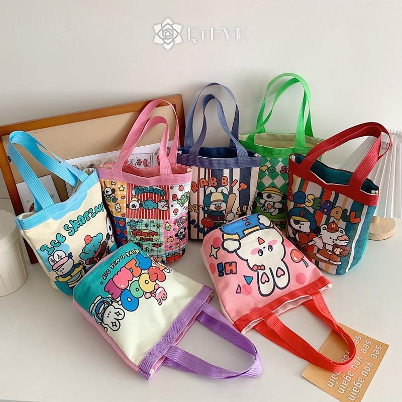 Qrhyk Vải Xô Túi Tote Nữ Túi Xách Hoạt Hình In Túi Ăn Trưa Người Mua Sắm Túi Đi Học Mới
