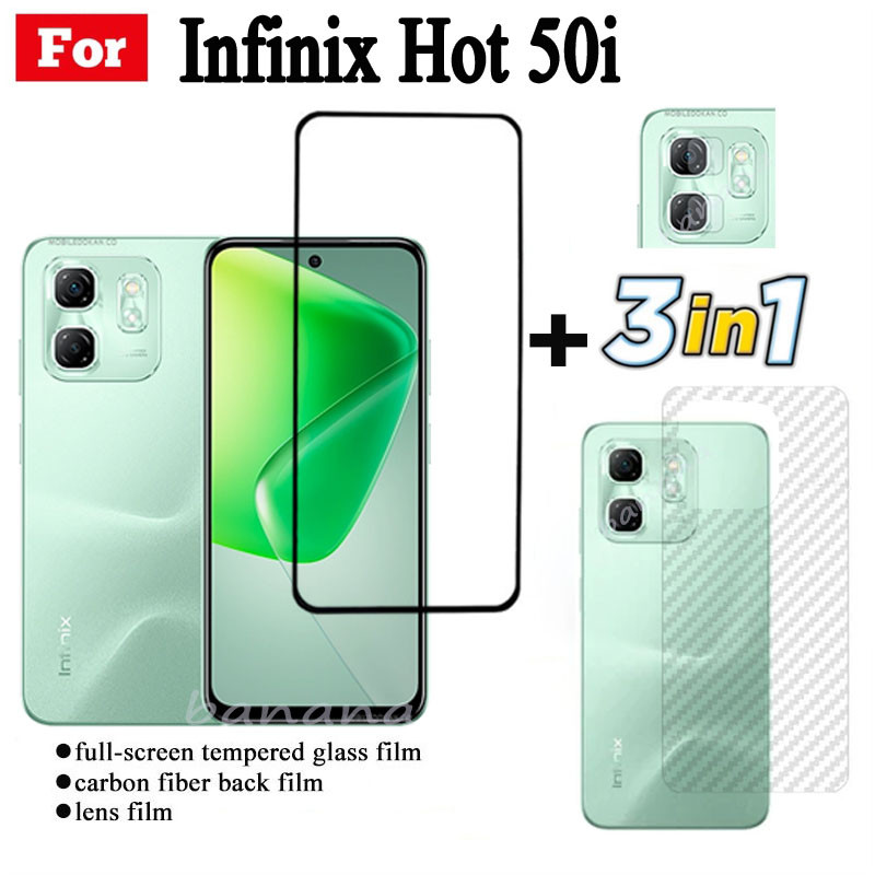 3 TRONG 1 Infinix Hot 50i Kính Cường Lực Cho Infinix Hot 50 i 50 40 40i 40 Pro Full Cover Kính Bảo Vệ Màn Hình + Phim Ống Kính Máy Ảnh + Phim Mặt Sau