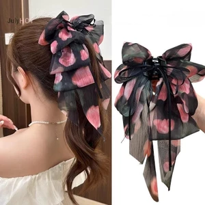 JULYHOT nữ với hoa nghiền nhiều lớp, nơ ruy băng mịn, thích hợp cho đuôi ngựa và kẹp phía sau - Massivedeals