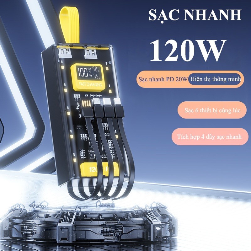 Sạc Dự Phòng 50000mAh Sạc Nhanh 22,5W Tích Hợp 4 Dây Sạc Đa Năng Hỗ Trợ Sạc Laptop, Điện Thoại, Máy Tính Bảng