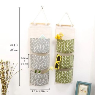 Tổ chức treo WOAY, 3 túi Túi đựng đồ treo chống nước, Túi đựng đồ lặt vặt bằng vải lanh Cotton dung tích lớn treo tường Trang trí nội thất