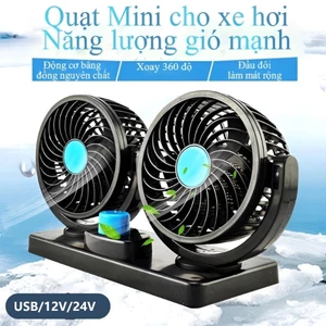 Quạt đôi ô tô xoay 360 độ giá rẻ quạt gió mạnh dành cho các loại xe ô tô, xe tải, quạt USB 5v/12v/24v
