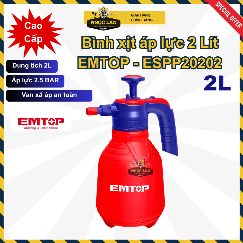 [Chính hãng] Bình xịt áp lực, bình xịt tưới cây EMTOP 2 lít (mã ESPP20202) cao cấp
