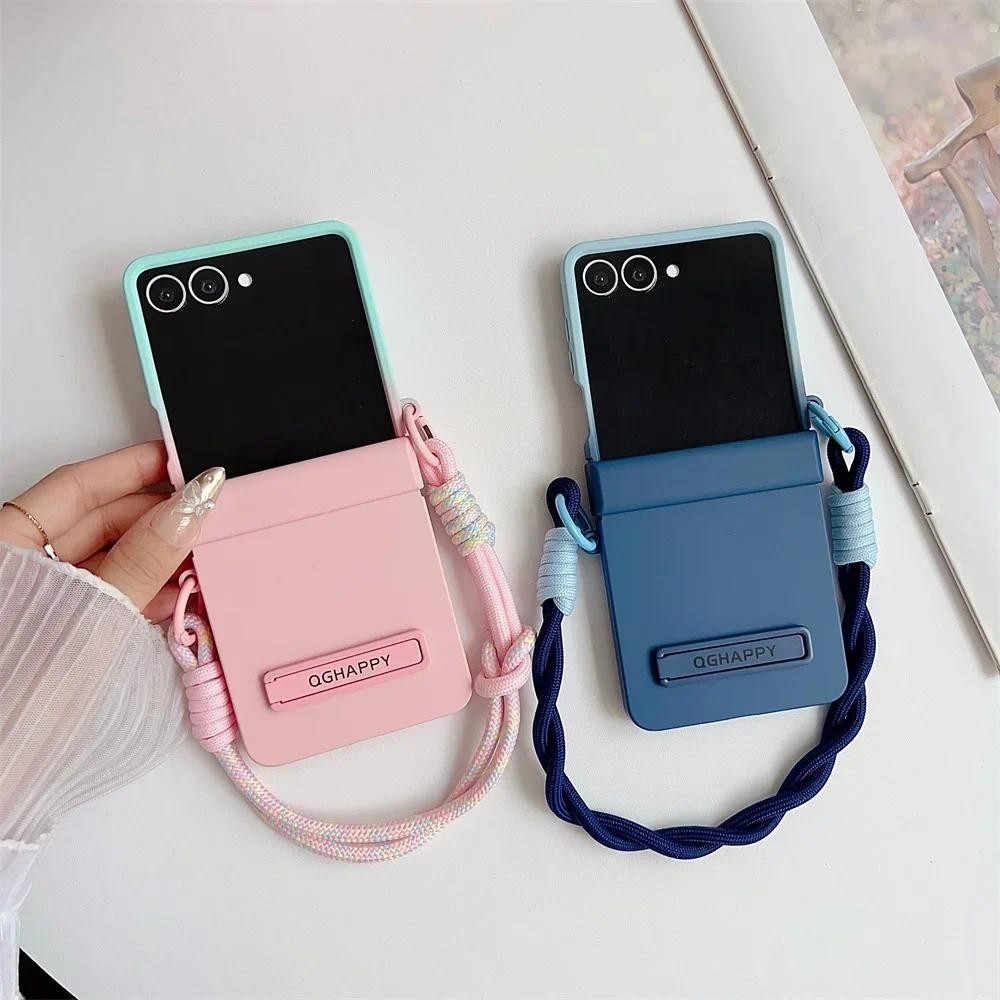 Dây đeo cổ tay Bản lề Giá đỡ bảo vệ Gradient Màu kẹo Vỏ điện thoại cho Samsung Galaxy Z Flip7 Flip6 Flip5 Flip 7 6 5 4 3