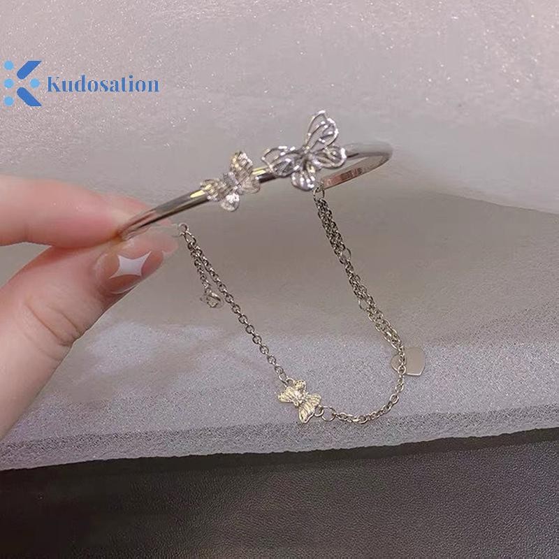 Kudosation Hai Lớp Thiết Kế Dây Xích Vòng Tay sel Có Thể Điều Chỉnh Mở Vòng Tay Sáng Dây Chuyền Tính Khí Phù Hợp Với Vòng Tay Trang Sức Cho Nữ Phụ Kiện Trang Sức