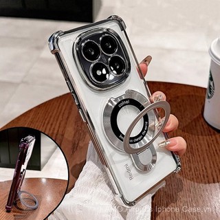 Giá đỡ vòng sang trọng Mạ từ tính Vỏ điện thoại cho Xiaomi Redmi Note 14 13 Pro Plus 12 11 Pro 14 Pro + 11S A3 Bảo vệ Camera Chân đế Vỏ silicon mềm chống sốc J0QG