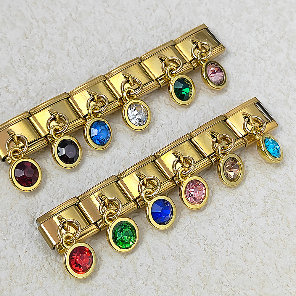 Mặt dây chuyền birthstone tròn, móc thép titan, phụ kiện thời trang đa năng
