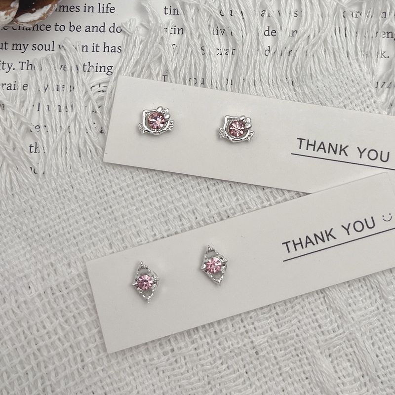 Meow Heart Diamond Pink Diamond Kẹp tai cười từ tính