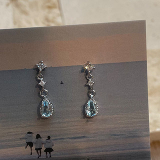 Bông Tai Thả Zircon Màu Xanh Cho Nữ, Hợp Kim Kẽm Sáng Bóng - Quà Tặng Perfect Dự Tiệc