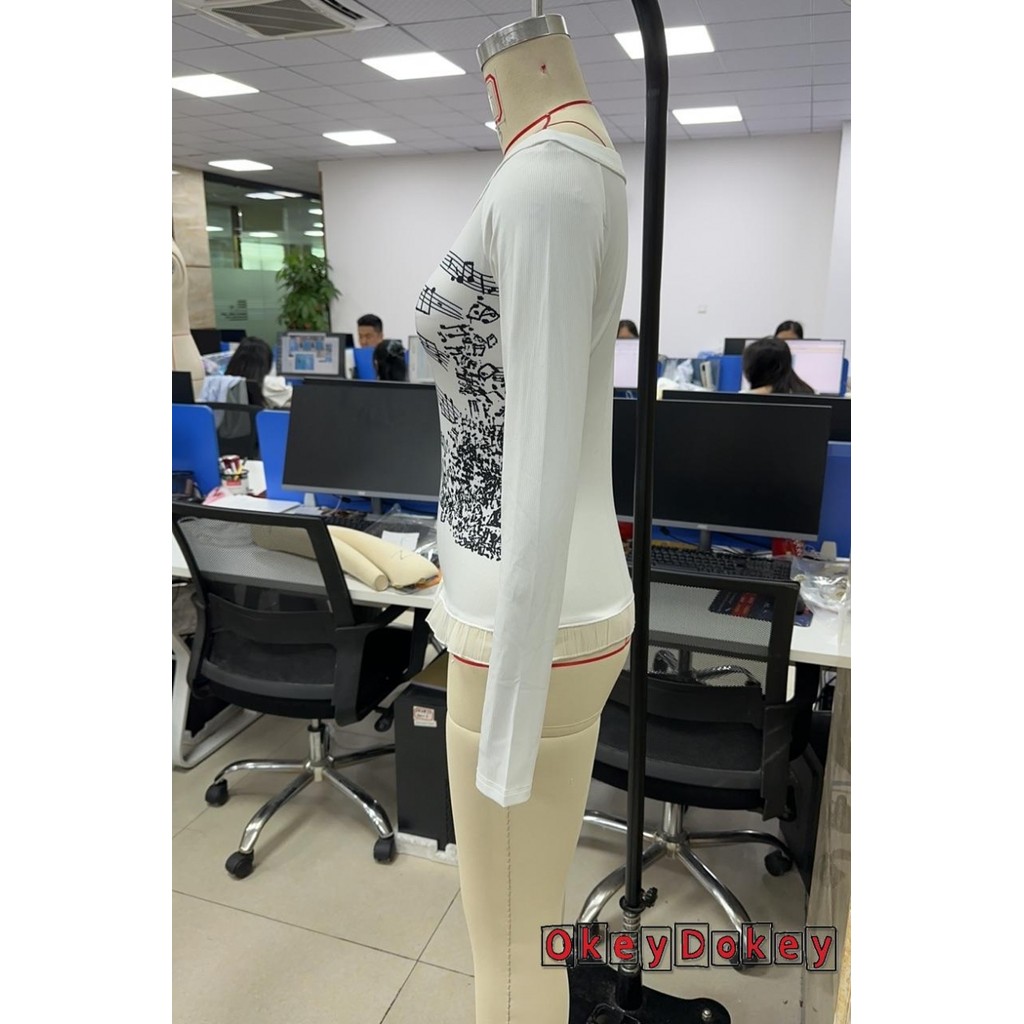Áo ngoài vai slim fit dành cho nữ với viền xếp nếp dài tay và họa tiết độc đáo
