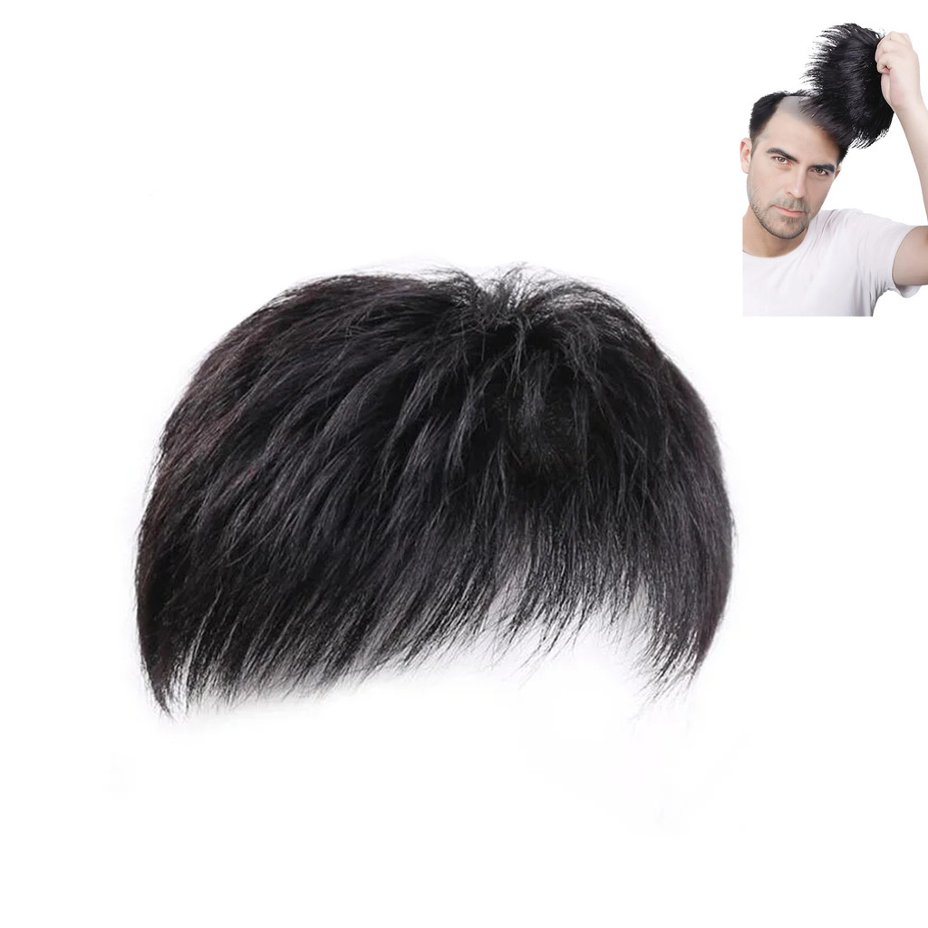 Tóc giả miếng toupee đen cho nam, mềm mại thoáng khí không mùi, phù hợp nam hói