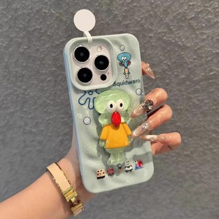 Vỏ họa tiết thiên thạch SpongeBob SquarePants dễ thương + Giá đỡ cho IPhone 11 13 16 12 14 15 Pro Max Plus Vỏ điện thoại màu trơn Màu kẹo Chống sốc Sáng tạo Vỏ thiết kế mới