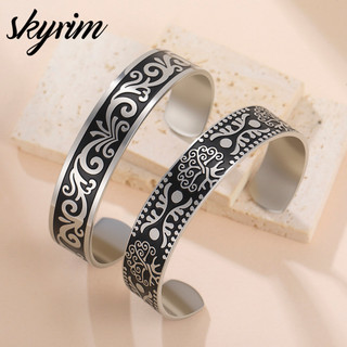 Vòng tay thép không gỉ phong cách dân tộc Skyrim vintage, chiều rộng 14 mm, phù hợp cho cả nam và nữ