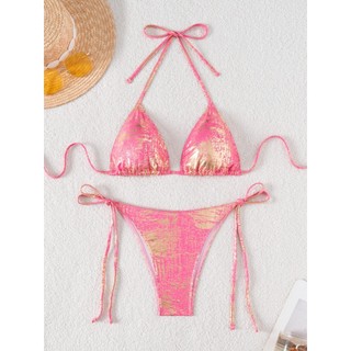 Đồ bơi nữ Màu kẹo Bronzing Tie Dye Dây hai mảnh Bikini Đồ bơi