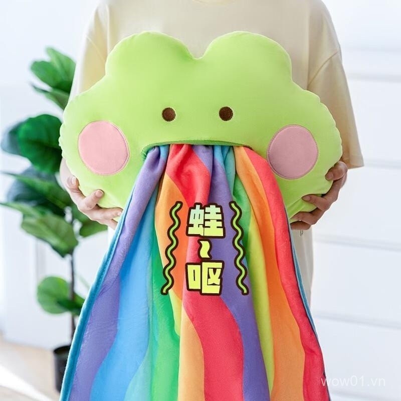 Mới Rainbow Ếch Hai Trong Một Gối Chăn Sang Trọng Gối Ếch Gối Chăn Xe Ngủ Có Thể in logo