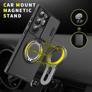 Vỏ Luxury 360 ° Xoay Vòng Kim Loại Ẩn Giá Đỡ Xe Giáp Ốp Lưng Điện Thoại Samsung S24 Ultra S21 S22 S23 Ultra Plus S20 FE A54 A15