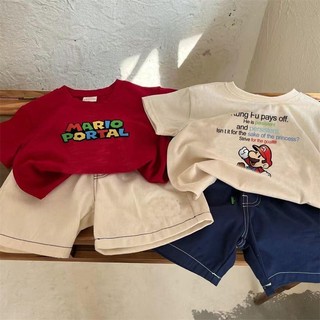 Phong Cách Mới Cotton Nguyên Chất Trẻ Em Hoạt Hình Bé Trai Áo Thun Tay Ngắn Bé Gái Nhiều Màu Sắc In Chữ Nửa Tay Cổ Tròn Top