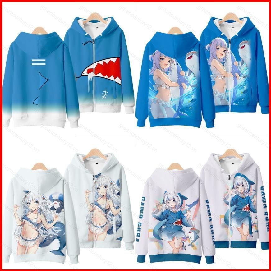 Áo khoác anime unisex Gawr Gura Hololive - Dây kéo, plus size