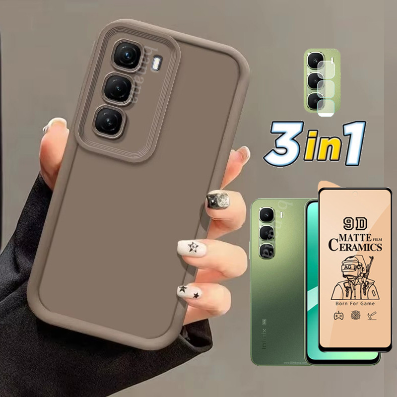 3in1 Infinix Hot 60 Trọn Gói Vỏ Điện Thoại Chống Sốc Cho Infinix Hot 60i 50i Smart 10 Smart 9 X6725 POP 10 Kính Cường Lực Gốm + Phim Ống Kính