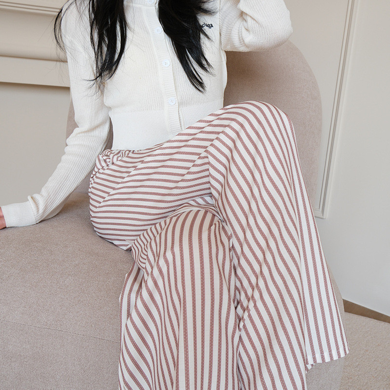 Mùa Hè Pyjama Quần Nữ Mùa Xuân Thu Mỏng Ngọc Trai Cotton Nhà Quần Có Thể Mặc Bên Ngoài Quần Sọc Rộng Quần Phong Cách Mới