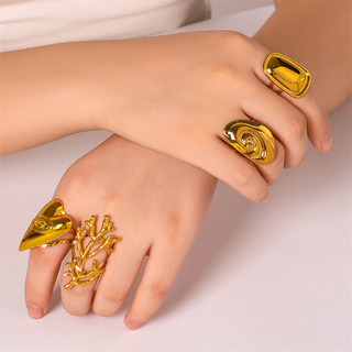 Nhẫn thép không gỉ hình trái tim vuông ốc vít, mạ vàng 18K