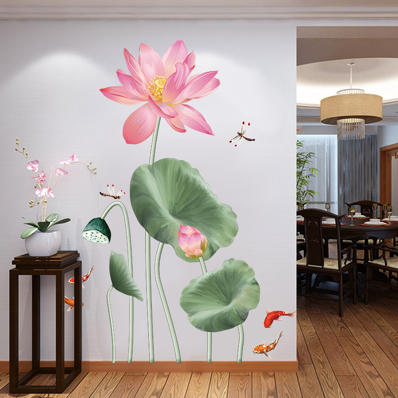 YC9010 Hoa Sen Nhỏ Rhyme Dán Tường Phòng Tivi Nền Tường Ấm Trang Trí Tường Phòng Ngủ Lối Vào Miếng Dán Tự