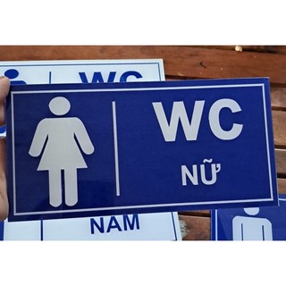 Bảng wc nam, nữ, mica kích thước cm nền xanh + chữ trắng, bền, bóng. đẹp có keo