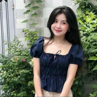 Áo kiểu bigsize nữ  nhún eo co giãn, che khuyết điểm, tay phồng cổ vuông  hottrend xinh xắn dễ phối đồ  55-95kg- A282