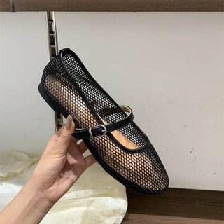 Pháp Retro Giày Ba Lê Nữ 2025 Lưới Thoáng Khí Phẳng Khóa Dây Đeo Nông Miệng Mary Jane Giày