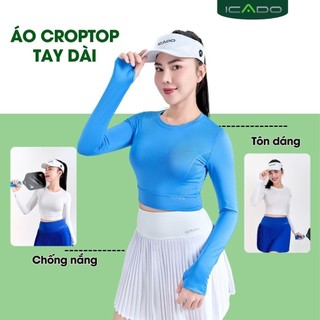 Áo Thể Thao Croptop Tay Dài Nữ ICADO HT104 Áo Tập Gym, yoga Áo Croptop chống Nắng thegioidotap