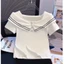 Áo thun Cotton trắng cổ vuông ngắn tay nữ 2025 Vai chính hãng Slim-fit Slimer Look Ngắn lộ xương đòn Top 8.15