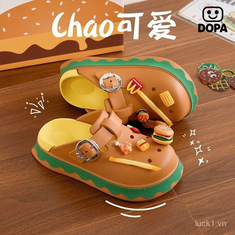 Burger Hole Giày Nữ Mùa Hè Bên Ngoài Mặc Đế Dày Hoạt Hình Dễ Thương Shit-Steping Dép Dép Ngoài Trời Dép Nữ Quà Tặng