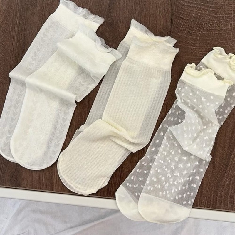 Combo 5 Đôi Tất lụa băng mỏng, mềm mại dễ thương, không gót chân ( Tất Hè Cổ Cao)
