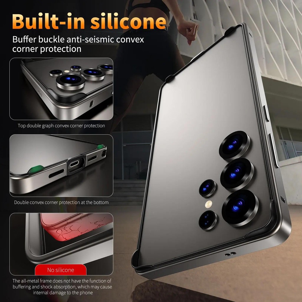 Sang Trọng Ánh Sáng Nhôm Khung Kim Loại Cho Samsung Galaxy S26 S25 Ultra S24 Plus Lai Silicon Ốp Lưng Hợp Kim Bảo Vệ Phụ Kiện