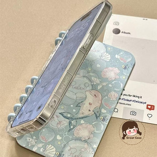 Ốp Điện Thoại Dolphin Flip Book Cho Xiaomi 15 14 13 Pro Poco F7 X7 Pro F6 F5 Pro 5G 4G Mùa Hè Trong Suốt Ốp Lưng Hoạt Hình Dễ Thương Conch Đại Dương Mềm Giá Đỡ Vỏ