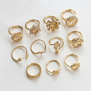Nhẫn vàng phủ pháp phong cách retro kẻ sọc với đá zircon và ngọc trai - DIY handmade