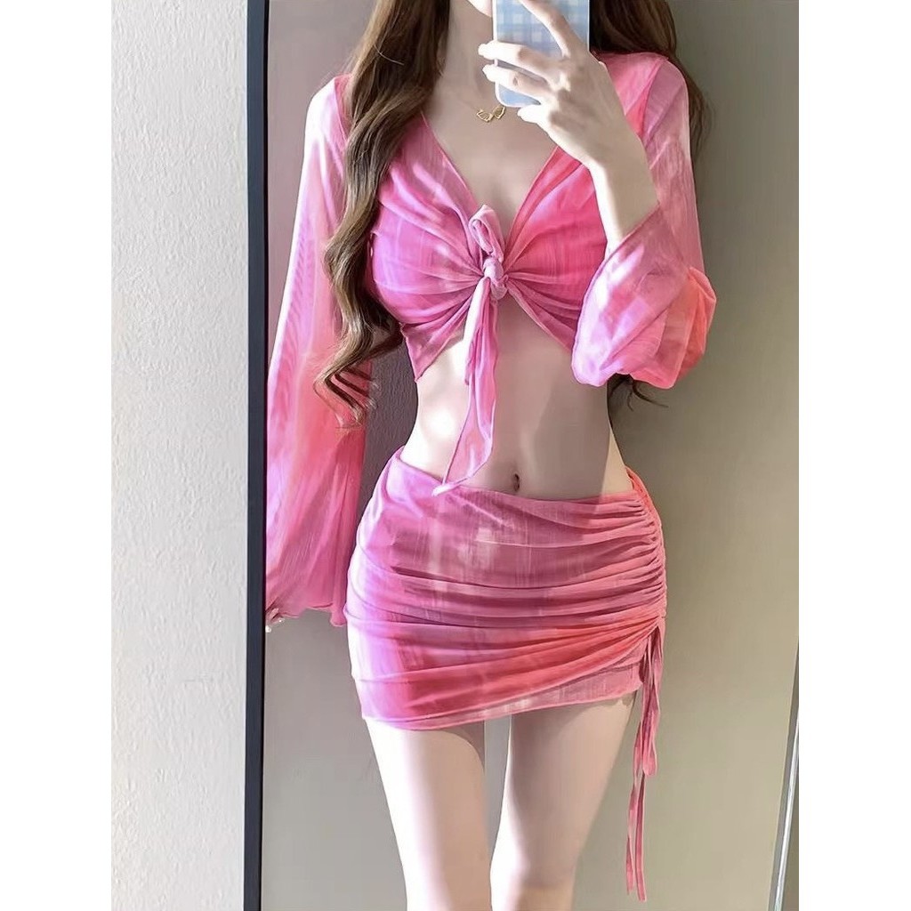 Set bộ đồ bikini áo tắm 4 chi tiết có đệm ngực phối họa tiết loang màu hàng QCCC hottrend XIMI BKN47