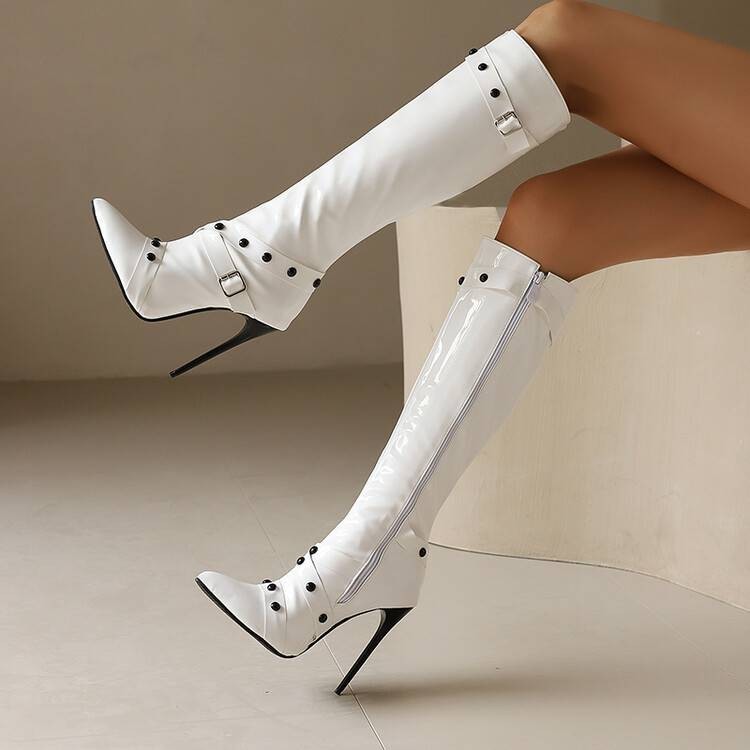 34-48 Kích Thước Châu Âu Mỹ Stiletto Gót Chân Siêu Cao Gót Bên Dây Kéo Giày Bốt Chiều Dài Đầu Gối Phong Cách Mới Phù Hợp Với Mũi Nhọn R