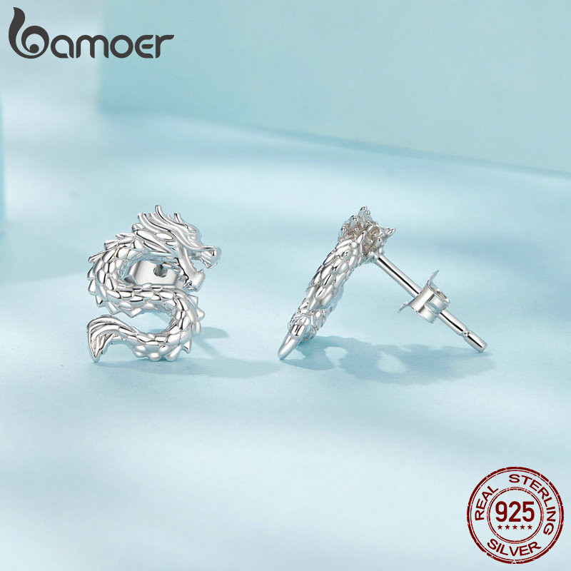 Bamoer 925 Sterling Sliver Bông Tai Thiết Kế Rồng Bay Trang Sức Quà Tặng Cho Nữ